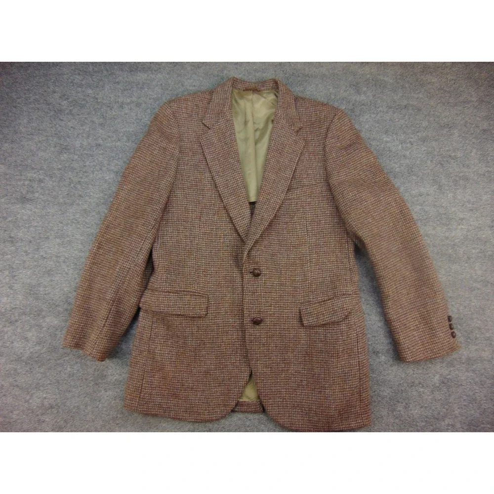 Harris Tweed Sport Coat Mens Large‎ Brown Houndstooth Blazer Academia Preppy